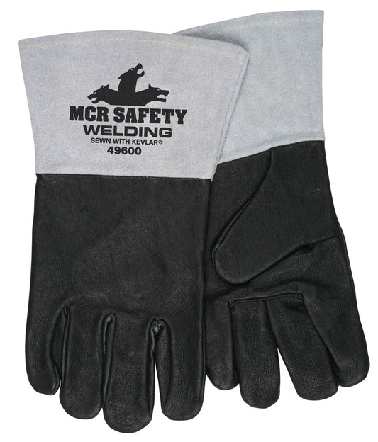 MCR Safety 49600L MCR Safety Welding Leather Welding Work Gloves Premium Black Grain Pigskin 4.5 Inch Split Cow Cuff (1 DZ)
