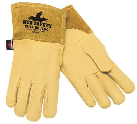MCR Safety 4984L MCR Safety Big Buck Leather Welding Work Gloves Mig / Tig, 4.5 Inch Split Cow Cuff Thumb Strap DuPont™ Kevlar® Sewn (1 DZ)