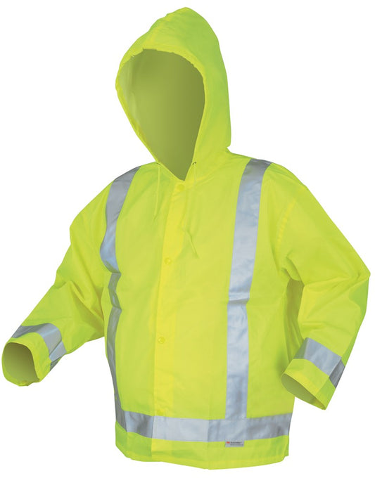 MCR Safety 500RJHM Luminator® Hi Vis Rain Gear Hi-Vis Lightweight Rain Jacket Lime Polyester / Polyurethane Material Meets ANSI/ISEA 107 2020 Standard Type R Class 3 Compliant (1 EA)