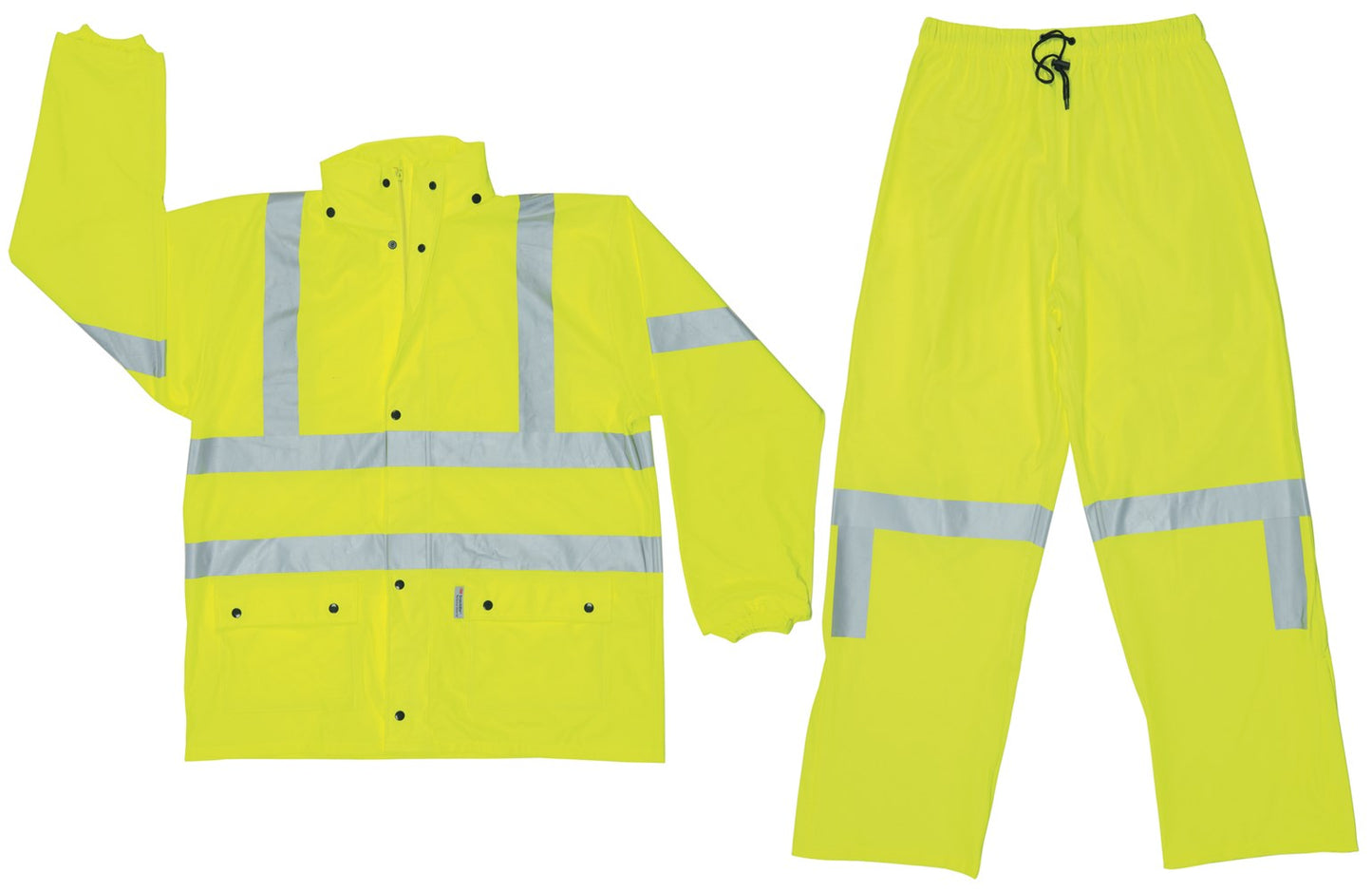 MCR Safety 5182X4 Luminator® Hi-Visibility Rain Gear .40mm PU / Cotton Poly Blend Stretch Fabric 2 Piece Hi Vis Reflective Rain Suit Meets ANSI/ISEA 107 2020 Standard Type R Class 3 Compliant (1 EA)