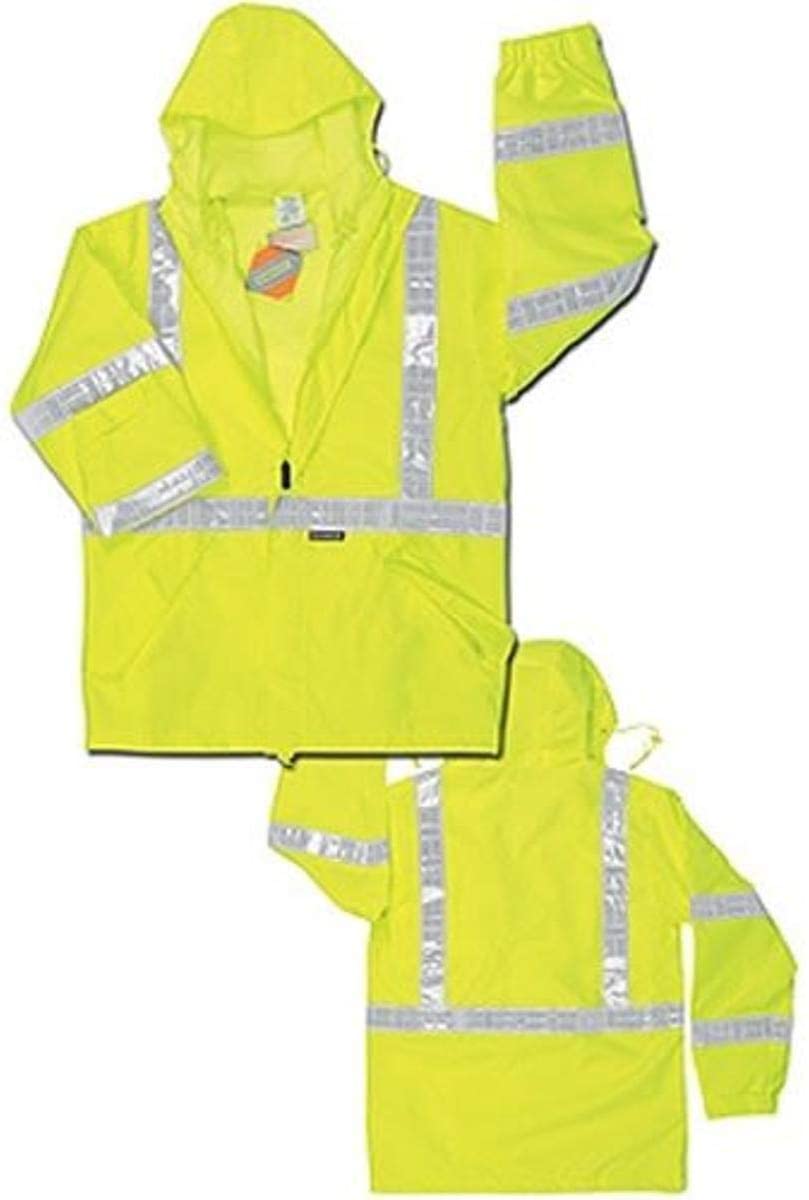 MCR Safety 598RJHM Luminator® Hi Vis Rain Gear Jacket Breathable Polyester / PU Hi Vis Clothing Zippered Front Closure Meets ANSI/ISEA 107 2020 Standard Type R Class 3 Compliant (1 EA)