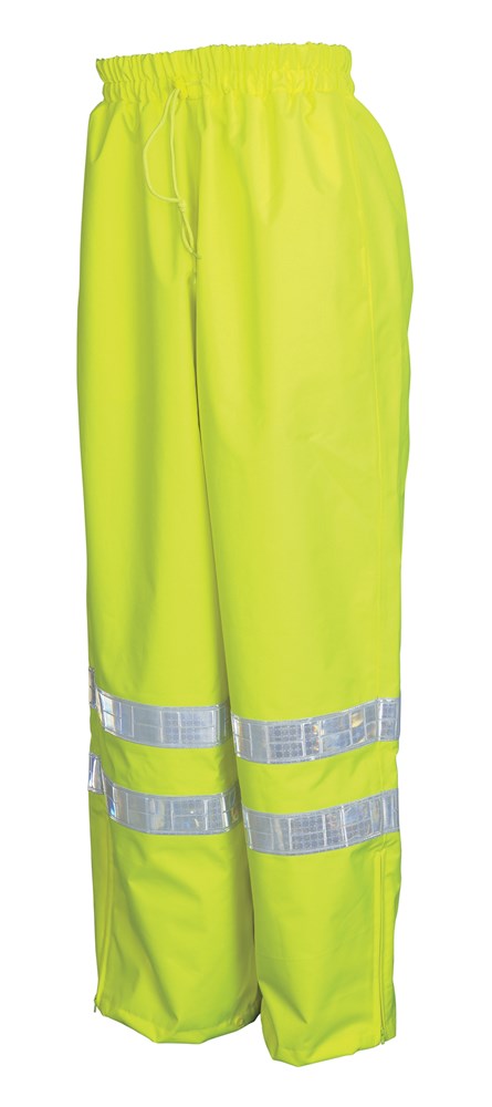 MCR Safety 598RPWX2 Luminator® Hi Vis Rain Gear Elastic Waist Pants with Drawstring Breathable Polyester / PU Hi Vis Clothing Meets ANSI/ISEA 107 2020 Standard Class E Compliant (1 EA)