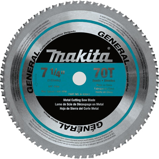 Makita A-93843 7‘1/4" 70T Carbide‘Tipped Saw Blade, Ferrous Metal, Thin Gauge