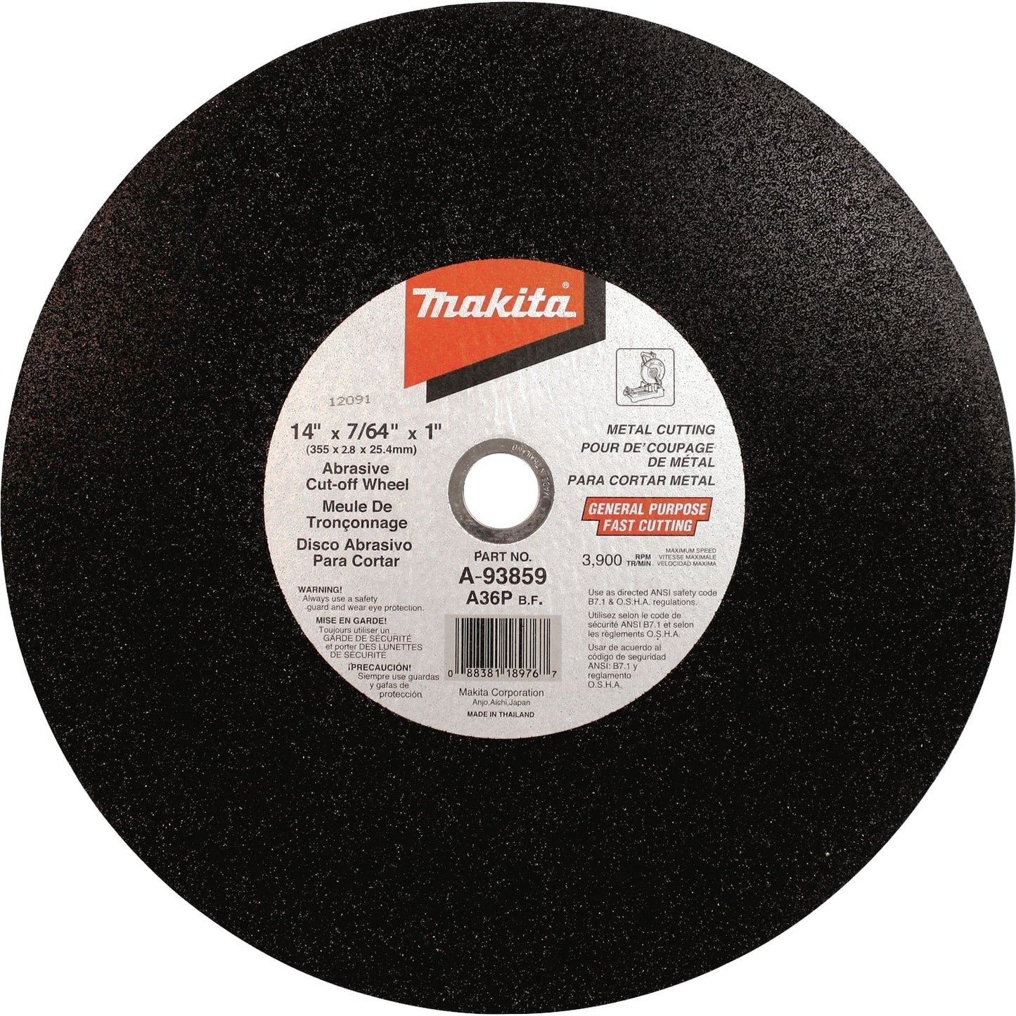 Makita A-93859-25 14" x 7/64" x 1" Abrasive Cut‘Off Wheel, 25/pk