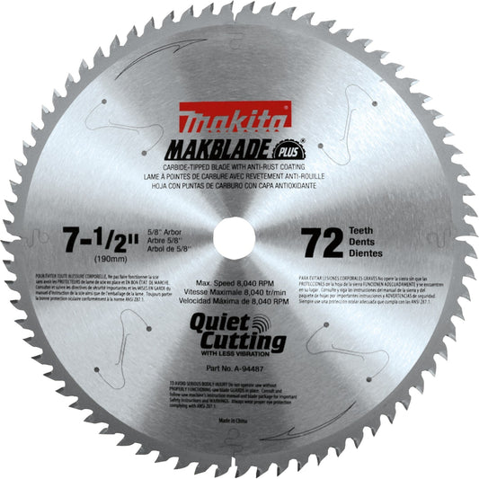 Makita A-94487 7‘1/2" 72T Carbide‘Tipped Miter Saw Blade