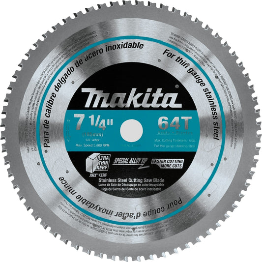 Makita A-95875 7‘1/4" 64T Carbide‘Tipped Saw Blade, Stainless Steel, Thin Gauge