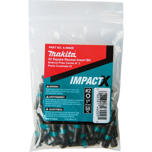 Makita A-96528 ImpactX, #2 Square Recess 1³ Insert Bit, 50/pk, Bulk