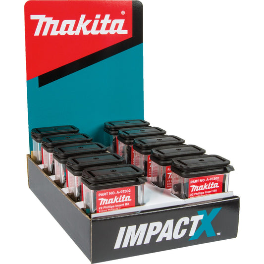 Makita A-97302-10 ImpactX, #2 Phillips 1³ Insert Bit, 10 x 25/pk, Display