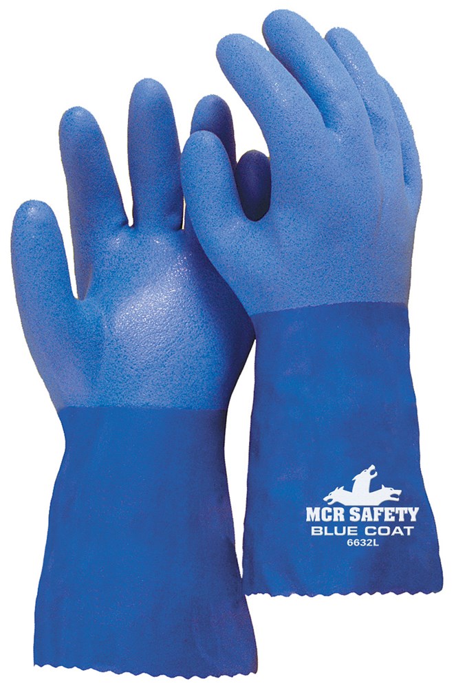 MCR Safety 6632XXXL Blue Coat® Series Flexible PVC Coated Work Gloves Triple Dipped with Textured Blue PVC Seamless Knit Lining 12 Inch Length (1 DZ)
