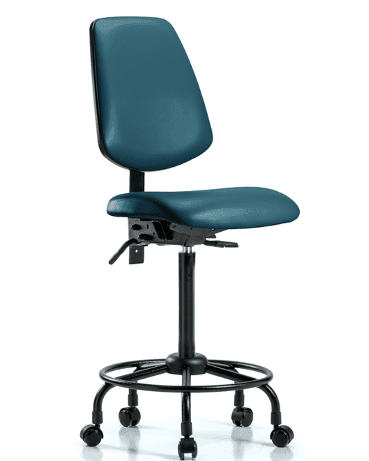 Blue Ridge Ergonomics VDHCH-RG-T1-A1-RC-8801 Rutledge Vinyl Chair - Desk Height with Seat Tilt, Adjustable Arms, & Casters in Marine Blue Supernova™ Vinyl