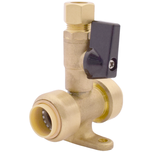 Legend Valves 456-152NL 3/4" x 3/4" x 3/8" Insta-Loc II No Lead, DZR Forged Brass Drop Ear Tee with 3/8" Compression Connection Valve