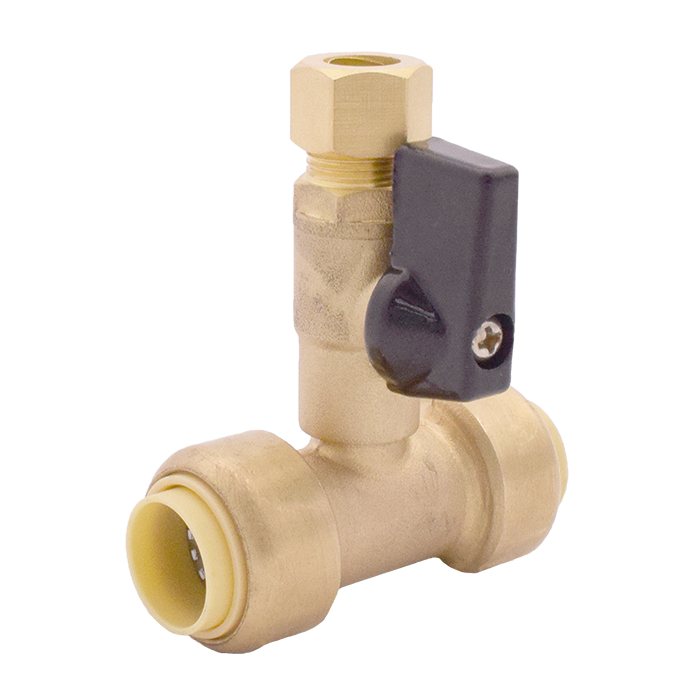 Legend Valves 456-158NL 3/4" x 3/4" x 3/8" Insta-Loc II No Lead DZR Forged Brass Push-Fit Tee with OD Connection Valve