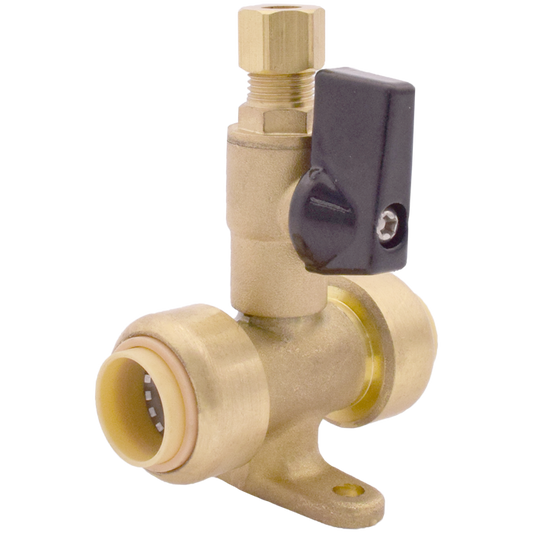 Legend Valves 456-151NL 3/4" x 3/4" x 1/4" Insta-Loc II No Lead, DZR Forged Brass Drop Ear Tee with Icemaker Connection Valve