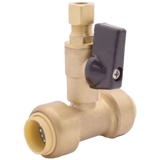Legend Valves 456-155NL 1/2" x 1/2" x 1/4" Insta-Loc II No Lead DZR Forged Brass Push-Fit Tee with Icemaker Connection Valve