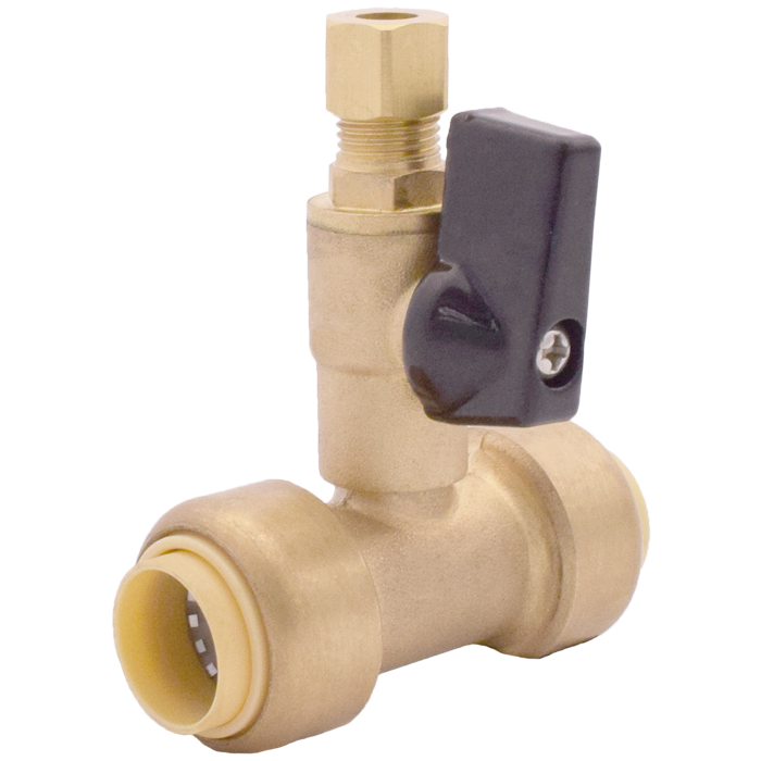 Legend Valves 456-157NL 3/4" x 3/4" x 1/4" Insta-Loc II No Lead DZR Forged Brass Push-Fit Tee with Icemaker Connection Valve