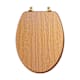 Jones Stephens C3B2E117BR Natural Oak Designer Wood Toilet Seat, Closed Front with Cover, Polished Brass Hinges, Elongated