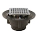Jones Stephens D4996BN 3" x 4" Heavy Duty PVC Shower Drain with 3-1/2" Metal Spud and 5" Square Brushed Nickel Strainer