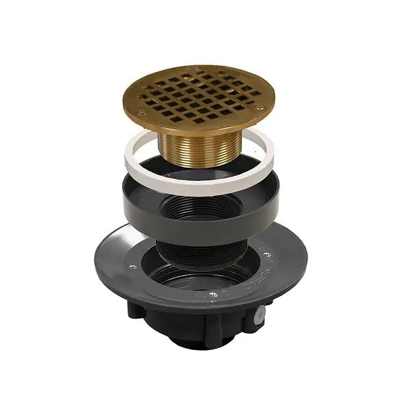 Jones Stephens D49653 4" LevelBest® Complete Heavy Duty Slab Drain System with 3" Metal Spud and 5" Nickel Bronze Strainer