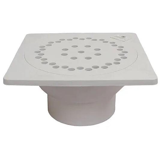Jones Stephens D42006H 6" x 6" PVC Bell Trap with Hinged Lid and 1-1/2" x 2" Outlet