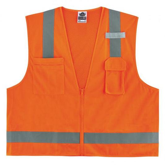 Ergodyne 24516 GloWear 8249Z-S Hi-Vis Surveyors Vest - Type R, Class 2, Zipper, Economy, Single Size 2XL (Orange)