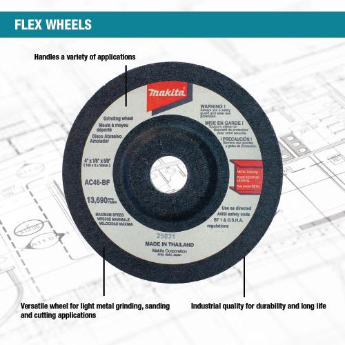 Makita 741404-0BP 4" Flex Wheel, 46 Grit, 10/pk