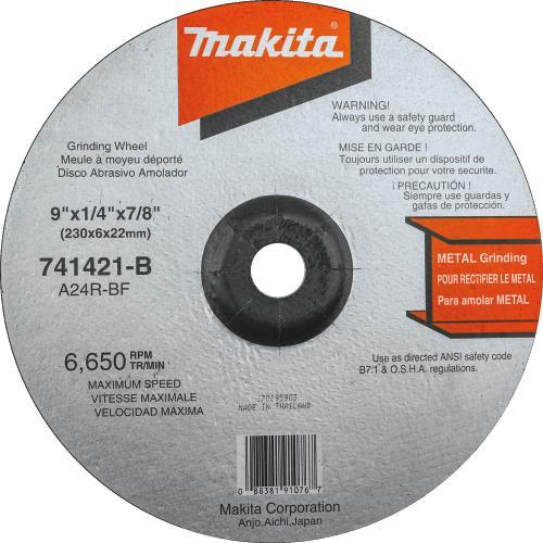 Makita 741421-B-10 9" x 7/8" x 1/4" Grinding Wheel, 24 Grit, General Purpose Metal, 10/pk