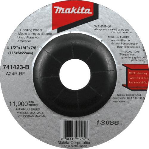 Makita 741423-B-25 4‘1/2" x 1/4" x 7/8" Grinding Wheel, 24 Grit, General Purpose Metal, 25/pk