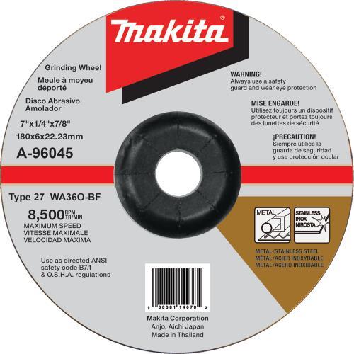 Makita A-96045-10 7" x 1/4" x 7/8" INOX Grinding Wheel, 36 Grit, 10/pk