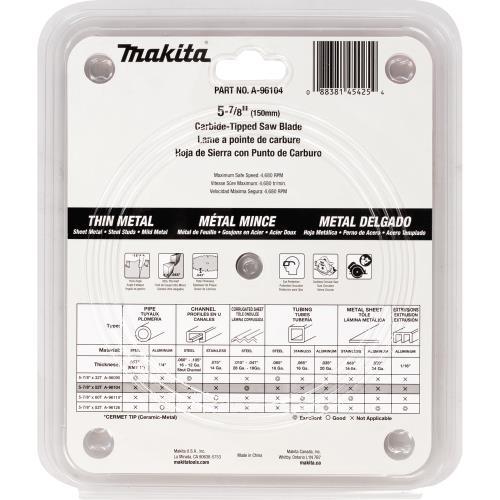 Makita A-96104 5‘7/8" 52T Carbide‘Tipped Saw Blade, Thin Metal