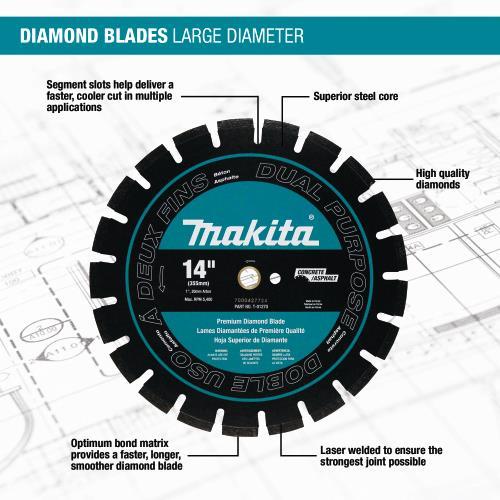 Makita A-96229 14" Diamond Blade, Segmented, Metal Cutting