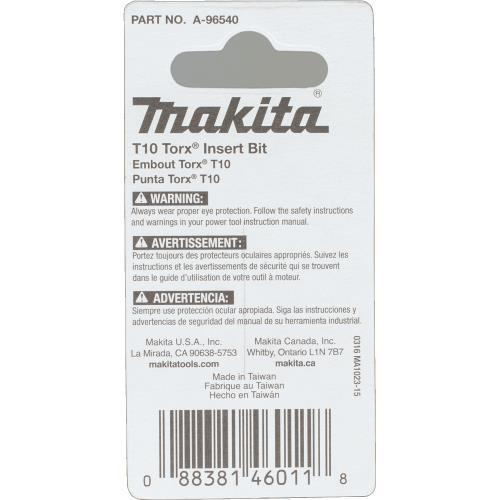 Makita A-96540 ImpactX T10 Torx® 1³ Insert Bit, 2/pk