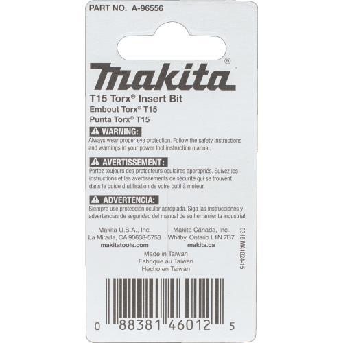 Makita A-96556 ImpactX T15 Torx® 1³ Insert Bit, 2/pk