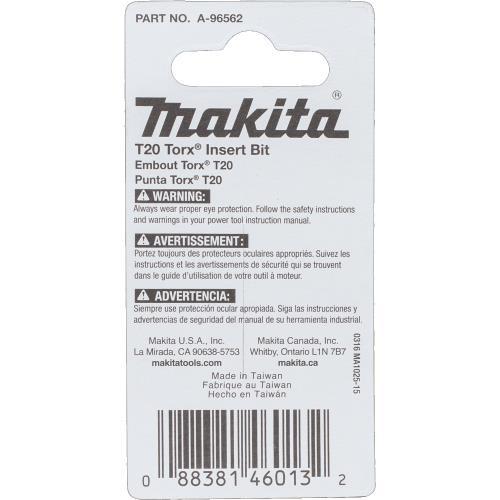 Makita A-96562 ImpactX, T20 Torx® 1³ Insert Bit, 2/pk