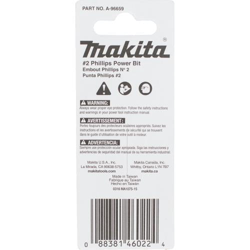 Makita A-96659 ImpactX, #2 Phillips 2" Power Bit, 2/pk