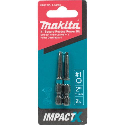 Makita A-96693 ImpactX, #1 Square Recess 2³ Power Bit, 2/pk