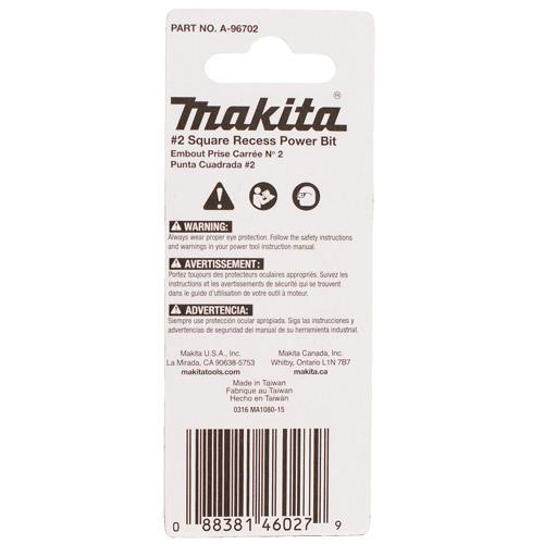 Makita A-96702 ImpactX #2 Square Recess 2³ Power Bit, 2/pk