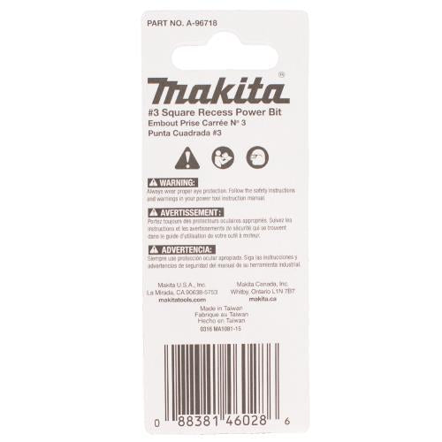 Makita A-96718 ImpactX, #3 Square Recess 2³ Power Bit, 2/pk