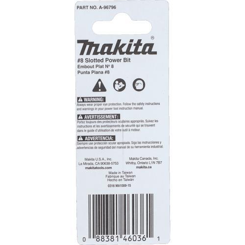 Makita A-96796 ImpactX, #8 Slotted 2³ Power Bit, 2/pk