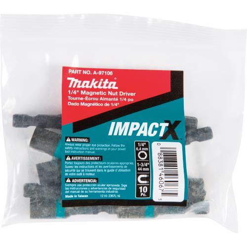 Makita A-97106 ImpactX, 1/4³ x 1‘3/4³ Magnetic Nut Driver, 10/pk, Bulk