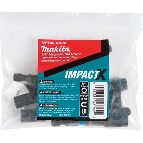 Makita A-97128 ImpactX, 1/4³ x 2‘9/16³ Magnetic Nut Driver, 10/pk, Bulk