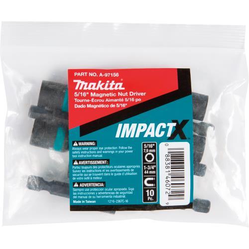 Makita A-97156 ImpactX, 5/16³ x 1‘3/4³ Magnetic Nut Driver, 10/pk, Bulk