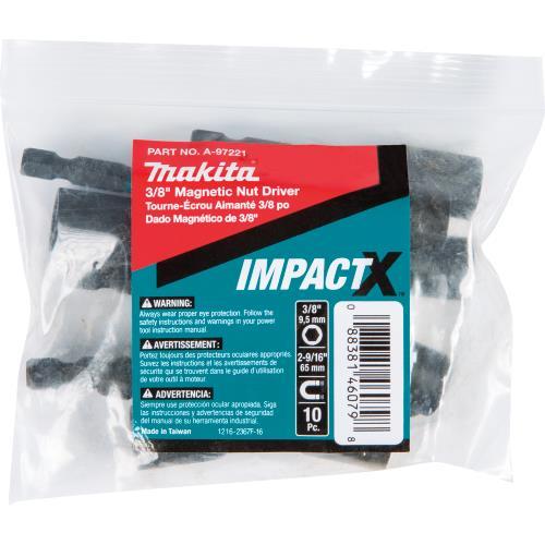 Makita A-97221 ImpactX, 3/8³ x 2‘9/16³ Magnetic Nut Driver, 10/pk, Bulk