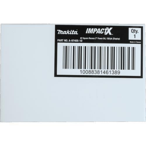 Makita A-97405-10 ImpactX, #2 Square Recess 2³ Power Bit, 10 x 15/pk, Display