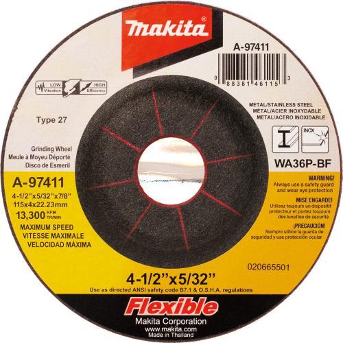 Makita A-97411-25 4‘1/2" x 5/32" x 7/8" INOX Flex Grinding Wheel, 36 Grit, 25/pk