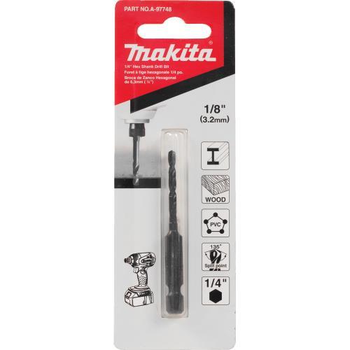 Makita A-97748 1/8" Black Oxide Drill Bit, 1/4" Hex Shank