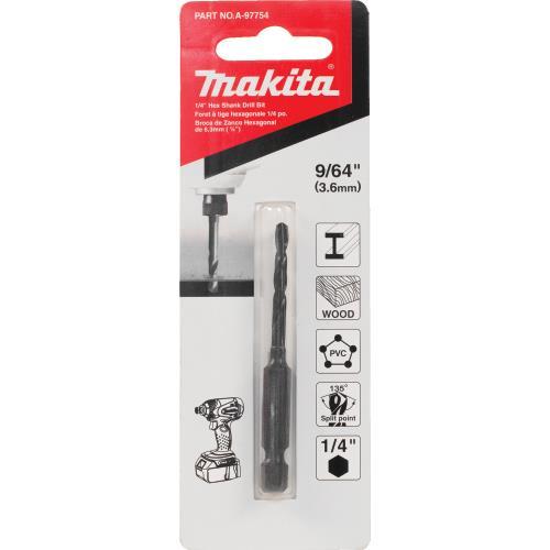 Makita A-97754 9/64" Black Oxide Drill Bit, 1/4" Hex Shank