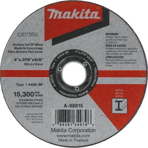 Makita A-98815-25 4" x .100" x 5/8" Cut‘off Wheel, Metal, 25/pk