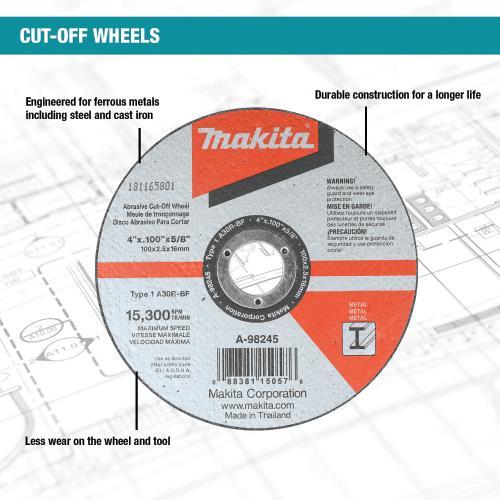 Makita A-98815-25 4" x .100" x 5/8" Cut‘off Wheel, Metal, 25/pk