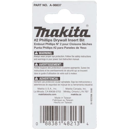 Makita A-98837 ImpactX #2 Phillips Drywall 1³ Insert Bit, 2/pk