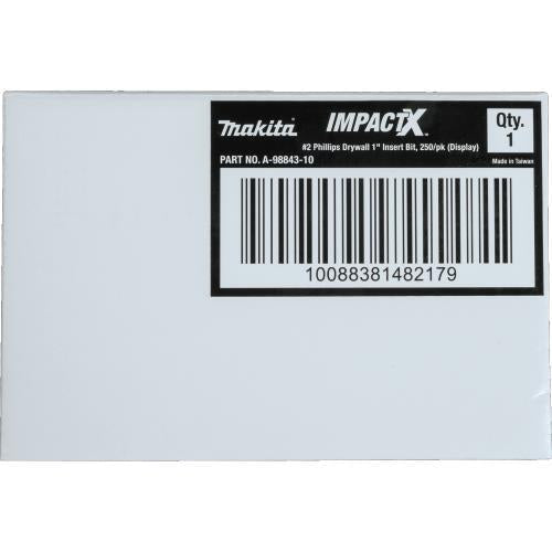 Makita A-98843-10 ImpactX, #2 Phillips Drywall 1³ Insert Bit, 10 x 25/pk, Display